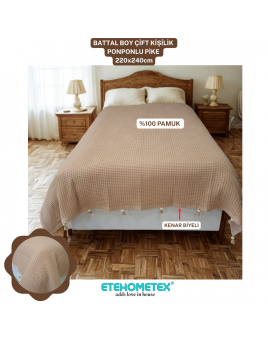 ETEHOMETEX PONPONLU PAMUK PİKE ÇİFT KİŞİLİK 220X240CM BEJ 8696474231902